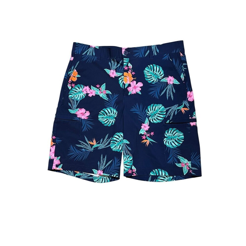 BirdieBound Tropical Floral Navy Shorts Mens Retro Tropical Vacation Board